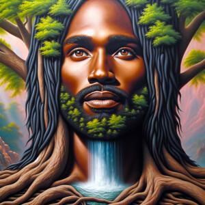 A hyper-realistic 3-D oil painting depicting a tree integrated w...