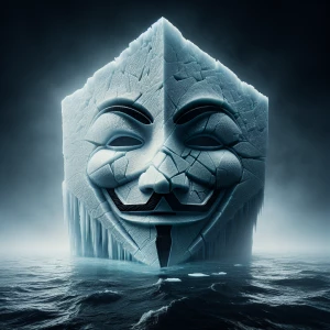 Macro photography. A cracked iceberg forms a "V" for vendetta ma...