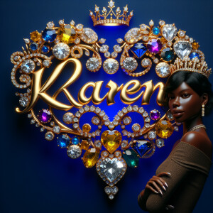 VCraft a 3-D image showcasing the name 'KAREN' in a luxurious go...