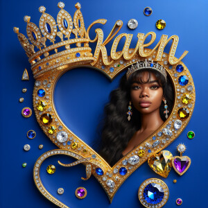 Craft a 3-D image showcasing the name 'KAREN' in a luxurious gol...