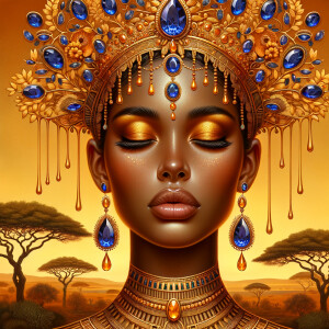 A digital illustration of a Latina woman's portrait with a luxur...