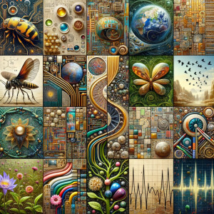 The golden ratio, Minimalist art Circuit, boards, circuitry, diagrams Cellular structures, DNA, circuit boards, colorful wires,  asian and Egyptian  graffiti, lie detector graphs, cardio, printout , branches infinity sign, cave, Art, handprints, distant birds flying, flowering vines, abstract gestural painting, dna