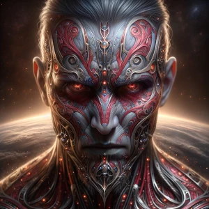 A chillingly majestic galactic pirate, radiating an aura of dang...