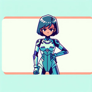 1990s anime screencap, girl a plugsuit, standing with hands on h...