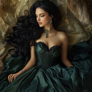 A captivatingly beautiful woman with light, flawless skin, radia...