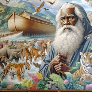A close-up and detailed wall painting focusing on Noah, depicted...