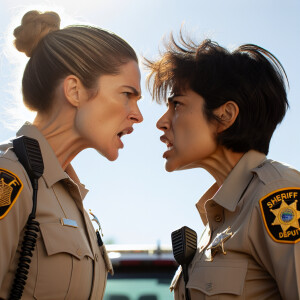 Two female sheriff deputies engaged in a heated altercation.