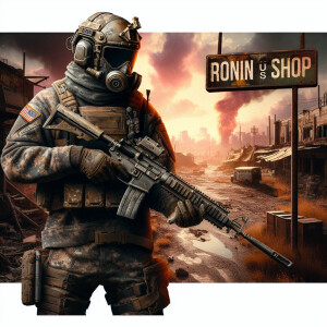 Нарисуй персонажа из PUBG и надписью RONIN US SHOP