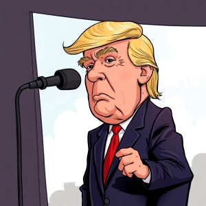 pumped up donald trump in carton and satiric style