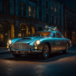 Create an image of a 1960s Aston Martin converted into a "Back t...