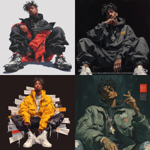 "The rapper 21 savage face and wearing stylish outfit sitting i...