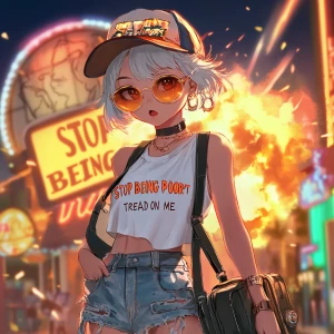young, rebellious anime-style character. The character should ha...