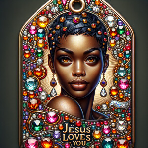 Redesign the tag to feature an African-American woman with a sty...
