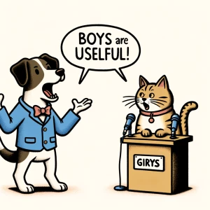 Dogs is a boy and a cat is a girl and they Argue and the boy dog...