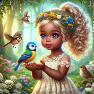 A magical scene featuring a light-skinned African-American toddl...