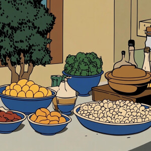 Animation, close-up of Arabic food on the home table --sref 1742...