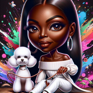 Full grown African American brown skin tone Chibi woman with a s...