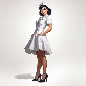 A stunning 30 year-old female pin-up, wearing a nurses uniform,...