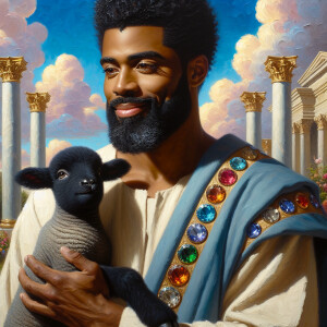Oil painting of an African-American man resembling Jesus Christ,...