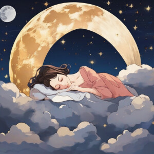 A woman sleeping on the moon