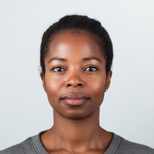 Create a portrait of an African American woman, aged 34, with a...