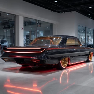 A stunning 64 Chevy impala on Dayton 100 spoke 20 inch gold rims...