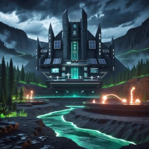 "A monolithic high-tech fortress, the Fortress of Axiom, rises f...