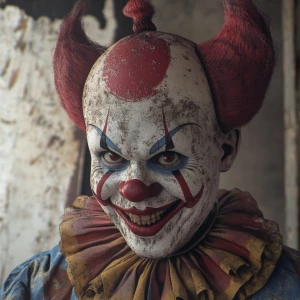 Design a highly realistic, photorealistic 3D-rendered clown that...