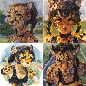 a female otherkin, she is a track runner. she has skin with chee...