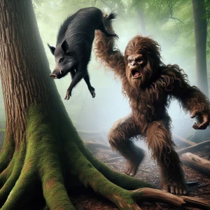 A wild board is being thrown hard against a Oak tree in Kentucky...