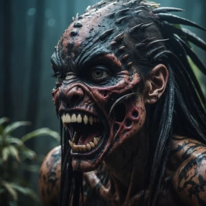 Double exposure horror crying entity, in the style of Yautja's...