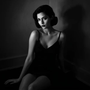 Create an image of a femme fatale, depicted as a captivating wom...
