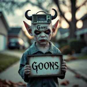 Sinister portrait photography. A menacing albino demon child wit...