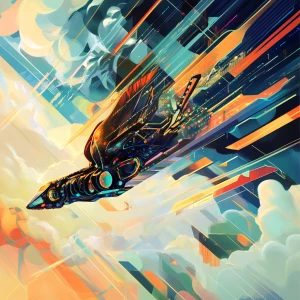 An alien hybrid inspired by Aeropittura art, depicted soaring th...