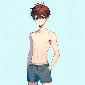 Anime skinny boy in boxers shorts only