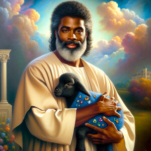 Oil painting of an African-American man resembling Jesus Christ,...
