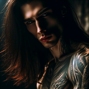 Create a detailed description of a character who is tall, muscul...