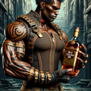 Kill monger ( from the black panther movie) holding a bottle of...