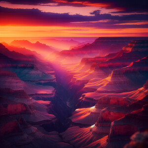 A sunset over the Grand Canyon with bold, warm colors