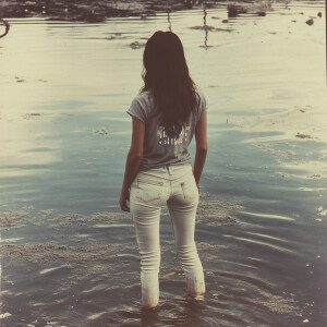 Faded film photograph from 1972 of a gorgeous, 26-year-old, brun...