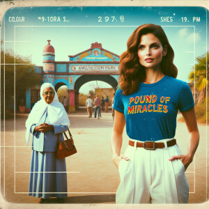 Create a color film photograph from 1972 of a beautiful, brunett...