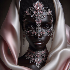 A beautiful black woman ebony skin with piercing eyes wears an o...