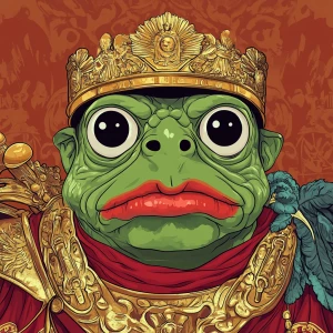 Pepe with pumped-up lips of a bright red color in carton style...