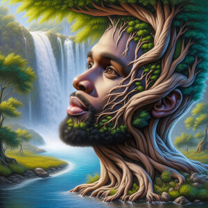 A hyper-realistic 3-D oil painting depicting a tree integrated w...