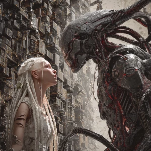 Photorealistic lucid nightmare Grimdark horror fantasy. A white...