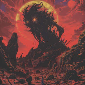 A towering alien with tentacles for limbs and glowing yellow eye...