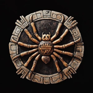 Aztec inca symbols of spiders with 8 legs