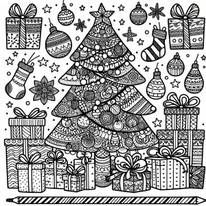 Create a Christmas-themed coloring page for children featuring a...
