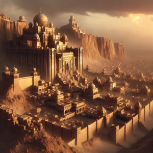 “An ancient city rising above a sea of sand. Built on the cliffs...