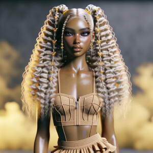 create a stunning hyper realistic Blasian female with long blond...